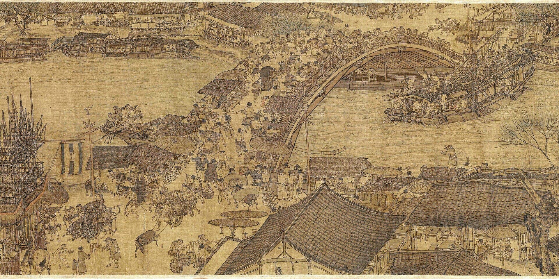 Détail de la peinture « Le Long de la rivière lors de la fête de Qingming », scène de vie urbaine de la Chine des Song par Zhang Zeduan.